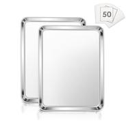 Baking Cookie Sheet Set of 2, E-far 12.4”x9.7” Stainless Steel Baking Sheet Pan for Oven with 50 Parchment Paper, Rectangle Baking Tray for Cooking Roasting, Rust Free & Heavy Duty, Dishwasher Safe