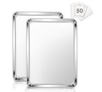 Baking Cookie Sheet Set of 2, E-far 16”x12” Stainless Steel Baking Sheet Pan for Oven with 50 Parchment Paper, Rectangle Baking Tray for Cooking Roasting, Rust Free & Heavy Duty, Dishwasher Safe