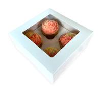 Baking Direct Bake Pro | 10 x Premium 4 Cupcake Boxes | 17.5 x 17.5 x 7.5cm | Adjustable Insert Holds Cupcakes or Muffins Securely | Easy Pop-Up Assembly | Window Display | Food Safe | Made in the UK