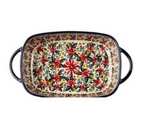 Baking Dish, 1900ml Ceramic Oven Dish with Dual Handles, Vintage Floral Printed Casserole Dishes for Oven, Heat-resistant Casserole Dish for Oven/Cooking/Kitchen