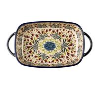 Baking Dish, 1900ml Heat-Resistant Ceramic Oven Dish with Dual Handles, Flower Print Rectangle Lasagne, Non-Slip, Washable Casserole