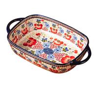 Baking Dish, 1900ml Heat-Resistant Ceramic Oven Dish with Dual Handles, Flower Print Rectangle Lasagne, Non Slip Washable Casserole Dishes for Oven Casserole Dishes