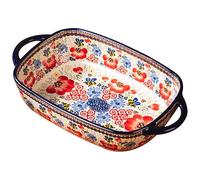 Baking Dish, 1900ml Heat-resistant Ceramic Oven Dish with Dual Handles, Flower Print Rectangle Lasagne Dish, Non Slip Washable Casserole Dishes for Oven, Large Baking Dish