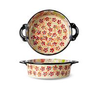 Baking Dish 730ml Ceramic Casserole & Lasagna Pan, 5x8 Inch Deep Rectangular Oven Safe Dish with Handles for Baking, Roasting, Serving, Wedding Gift (Red, Round)