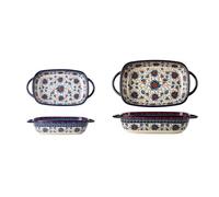 Baking Dish Vintage Clover Floral Rectangular Baking Pan Set of 2 Ceramic Double-Handled Household Tableware Casserole