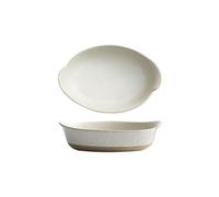 Baking Dishes 500ML Ceramic Double Ear Japanese Retro Cheese Baked Rice Plate Creative Salad Bowl Home Rectangular Coarse Utensils(Bruin)
