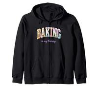 Baking is My Therapy Funny Baking Lover Floral Word Design Zip Hoodie
