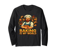 Baking is My World Chef Art Retro Pastry Illustration Long Sleeve T-Shirt