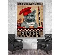 Baking Makes Me Happy Poster Parlor Cafe Garage Poster Funny Gift Metal Signs 8x12 inch