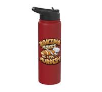 Baking Makes Me Less Murdery Funny Baker Stainless Steel Insulated Water Bottle