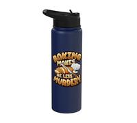 Baking Makes Me Less Murdery Funny Baker Stainless Steel Insulated Water Bottle