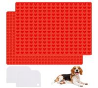 Baking Mat Dog Biscuits 2Pcs Silicone Baking Mats (1.6cm x 255 Heart Shape + 1.2cm x 468 Hemispherical Shape) Bpa-Free with Two Spatulas for DIY Dog Treats Chocolate Ice Cubes