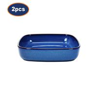 Baking Oven Dish 2pc Set Stoneware Roast Tray Square Reactive Glaze Blue 1.8L