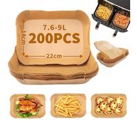 Baking Paper for Hot Air Fryer, 22 x 14 cm, 200 Pieces, Disposable Non-Stick Airfryer Baking Paper, Rectangular, Waterproof, Oil-Proof Baking Paper, Airfryer Accessories, Air Fryer Paper for Hot Air