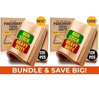 Baking Paper Sheets, Greaseproof Paper, Parchment for Oven - Heavy Duty Non-Stick Pre-Cut Unbleached Sheets, 12x16 Inch & 9x13 Inch - Packs of 120 & 125 pcs by Baker’s Signature