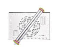 Baking Pastry Mat Stainless Steel Rolling Pin 17 Inch Adjustable Pins Silicone Baking Mat Cookie Dough Pastry Pizza Pie Roller(Black Set)