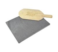Baking Pizza Stone with Wooden Pizza Peel | Lava Stone for Multi-Purpose Oven & BBQ, Grill | 100% Natural Volcanic Stone | Natural Heat Retention (Rectangular (2x30x40cm))