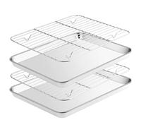 Baking Sheet Cooling Rack Set: 2PCS Stainless Steel Cookie Pan for Toaster Oven with Wire Rack Size 12.4 x 9.6 x 1 Inch - Nonstick Heavy Duty & Dishwasher Safe Cooking Tray for Roasting Bacon 12in