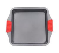 Baking Sheet Non Stick Carbon Steel Oven Tray with Red Silicone Handle Dishwasher Safe Deepened Design for Baking Cooking Roasting Large Small Size Set (A-106【Ears】 Square Baking Tray)