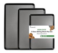 Baking Sheet Pan Set, Nonstick Cookie Sheet for Oven, Carbon Steel Half, Jerry Roll Pan with Diamond Texture Pattern, Heavy Duty Baking Tray, Set of 3
