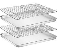 Baking Sheet & Rack [2 Sheet + 2 Rack], Stainless Steel Cookie Pan with Cooling Rack, Checkered Baking Sheet, Oven Safe Baking, Non Toxic, Heavy Duty, Easy Clean (16 x 12 x 1 inch)