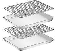 Baking Sheet & Rack [2 Sheet + 2 Rack], Stainless Steel Cookie Pan with Cooling Rack, Checkered Baking Sheet, Oven Safe Baking, Non Toxic, Heavy Duty, Easy Clean (10 x 8 x 1 inch)