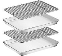 Baking Sheet & Rack Set, Stainless Steel, 12 x 10 x 1 inch, Includes 2 Sheets + 2 Racks, Deep Full Sides, Dishwasher Safe