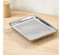 Baking Sheet, Stainless Steel Baking Tray Set with Cooling Rack Nonstick Metal Trays for Jelly Roll Pans with Kitchen Tongs and Oil Brush Heat Resistant Oven(410x310mm)