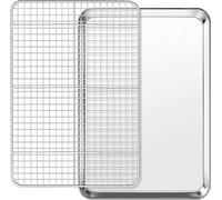 Baking Sheet with Cooling Rack Set [1 Sheets + 1 Racks], 9.2 x 6.8 Inch Stainless Steel Baking Pans Tray Cookie Sheet with Wire Rack for Oven, Non Toxic, Heavy Duty & Dishwasher Safe