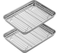 Baking Sheet with Cooling Rack Set [2 Sheets + 2 Racks], 10.5 inch Stainless Steel Baking Pans Tray Cookie Sheet with Wire Rack for Oven, Non Toxic, Heavy Duty & Dishwasher Safe- 4 Packs