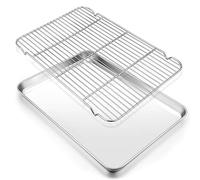 Baking Sheet with Rack Set, E-far 13.6”x19.6” Cookie Half Sheet Pan for Oven Cooking Roasting, Rimmed Metal Tray with Wire Cooling Rack for Bacon Meat Steak - Dishwasher Safe