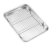 Baking Sheet with Wire Rack, Cookie Sheet Baking Pan Toaster Oven Tray with Cooling Rack, Stainless Steel Eighth Sheet Pan with Rack 9' x 7' x 1', Healthy & Non Stick & Dishwasher Safe