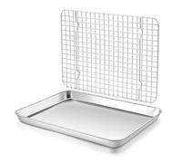 Baking Sheet with Wire Rack Set, Homikit Stainless Steel Quarter Sheet Pan with Grid Cooling Rack for Toaster Oven Roasting, Metal Bacon Cookie Trays Nonstick Jelly Roll Pan, 12" x 10" x 1 Inch