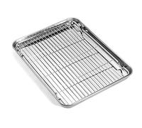 Baking Sheet with Wire Rack Set, Stainless Steel Cookie Sheet Baking Pan Toaster Oven Tray with Cooling Rack, 12.4 x 10 x 1 Inch Quarter Sheet Pan - Non Toxic & Dishwasher Safe