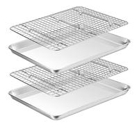 Baking Sheet with Wire Rack, Stainless Steel Cookie Sheet Pan Set, Non Stick Baking Pans with Cooling Rack for Oven Cooking, 15.9 x 12 x 1 inch 4 Pcs