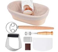 Baking Tools Full Set Dough Fermentation Bread Proofing Basket With Linen Insert Home Baker Sourdough Rattan For Bread(A set of12Pieces)