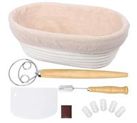Baking Tools Full Set Dough Fermentation Bread Proofing Basket With Linen Insert Home Baker Sourdough Rattan For Bread(A set of 11Pieces)