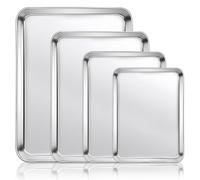 Baking Tray 4Pcs Heavy Duty Stainless Steel Cookie Sheet Pan Nonstick & Rustproof Oven Trays 4 Sizes Rectangle Rimmed Baking Sheet for Cooking, Serving, Dishwasher Safe, Easy Clean
