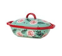 Baking Tray Colorful Floral Double-Handled Ceramic Baking Pan Rectangular Household Tableware with Lid Baking pan