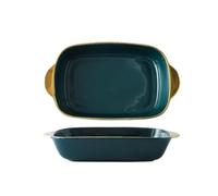 Baking Tray Exquisite Household Double Handle Plate High Temperature Resistant Dish Ceramic Tableware Baking pan(Green)