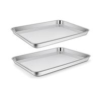 Baking Tray, Joyfair Stainless Steel Large Cake Tray, Oven Tray, Set of 2, 31.6 x 24.5 x 2.5 cm, Rectangular Grease Pan Oven for Baking/Roasting/Serving, Rustproof and Durable, Dishwasher Safe