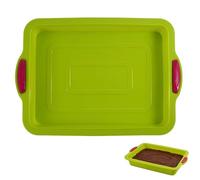 Baking Tray, Oven Tray, Baking Trays for Oven, Square Baking Tray, Silicone Square Cake Pan, Silicone Baking Tray, Non Stick Brownie Tin with Silicone Handle Grips, for Brownie, Cake (Style C-Green）