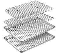 Baking Tray & Rack Set [2 Sheets + 2 Racks], Stainless Steel Non Stick Oven Tray with Rack, Large Cookie Sheet Pan for Baking Cooking, Heavy Duty, Easy Clean, Dishwasher Safe (10 x 8 x 1 inch)