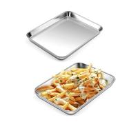 Baking Tray Set of 2, Essentials Stainless Steel Oven Sheet Sets, 23.5cm x 17.5cm Rimmed Pan Baking Sets, Easy Clean Dishwasher Safe, for Baking Cooking Serving Non Toxic Rust Free (Small)