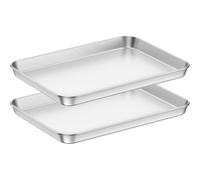 Baking Tray Set of 2, Essentials Stainless Steel Oven Tray Sets, Easy Cleaning Rectangle Sheet Oven Tray for Baking Cooking, Non Toxic, Rust Free, Dishwasher Safe (Medium Size)