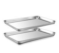 Baking Tray Set of 2, Onader Stainless Steel Rectangle Baking Sheets Pans, Large Professional Oven Trays for Cooking Serving, Non Toxic & Healthy, Mirror Finished & Dishwasher Safe, 40.5x30.5x2.5cm