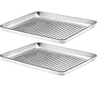 Baking Tray Set of 2, Stainless Steel Non Stick Oven Trays, Large Rectangle Baking Sheets for Baking Cooking, Storage, Mirror Finished & Dishwasher Safe (16×12 ×1inch)