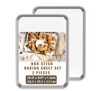 Baking Tray Set of 2, Stainless Steel Toaster Oven Sheet Sets, Rimmed Pan Baking Sets - Serving Pan, Non Toxic, Rust Free Easy Clean & Dishwasher Safe (10.43 x 8.07 x 1)