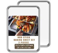 Baking Tray Set of 2, Stainless Steel Toaster Oven Sheet Sets, Rimmed Pan Baking Sets - Serving Pan, Non Toxic, Rust Free Easy Clean & Dishwasher Safe (12.2 x 9.45 x 1.22 inch)