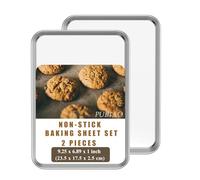 Baking Tray Set of 2, Stainless Steel Toaster Oven Sheet Sets, Rimmed Pan Baking Sets - Serving Pan, Non Toxic, Rust Free Easy Clean & Dishwasher Safe (9.25 x 6.89 x 1 inch)